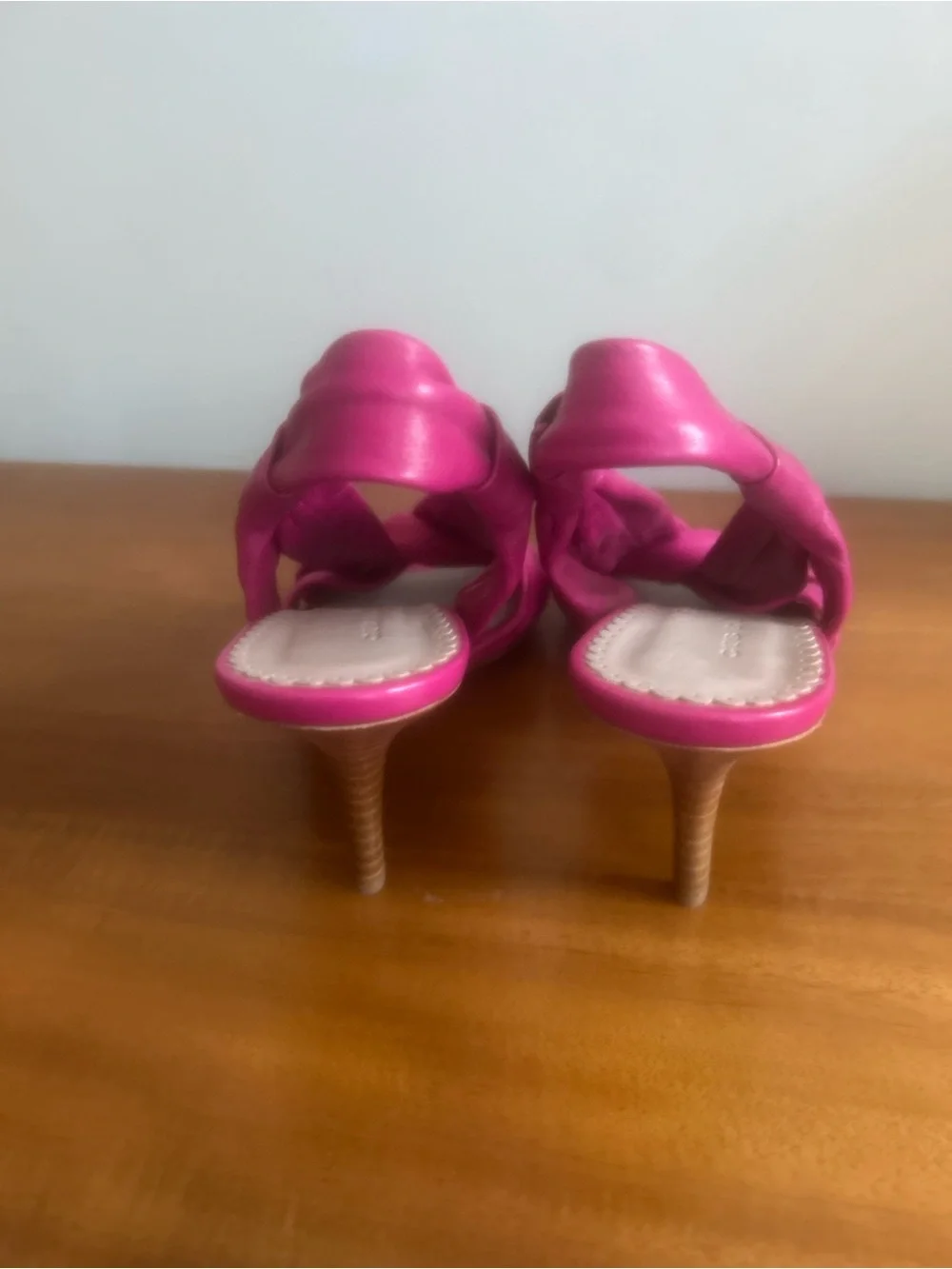 Italian Pink Leather Knot Front Slingback Heels - Women